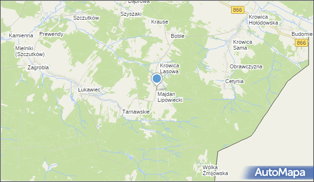 mapa Majdan Lipowiecki, Majdan Lipowiecki na mapie Targeo